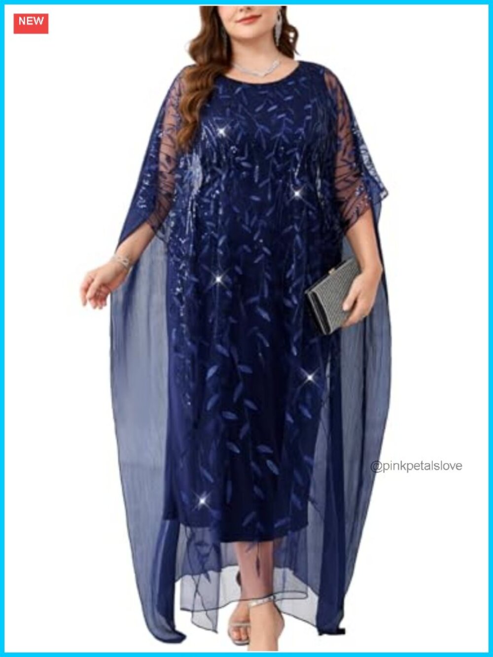 Plus Size Sequin Cape Overlay Formal Evening Gown Mother of Bride Dress